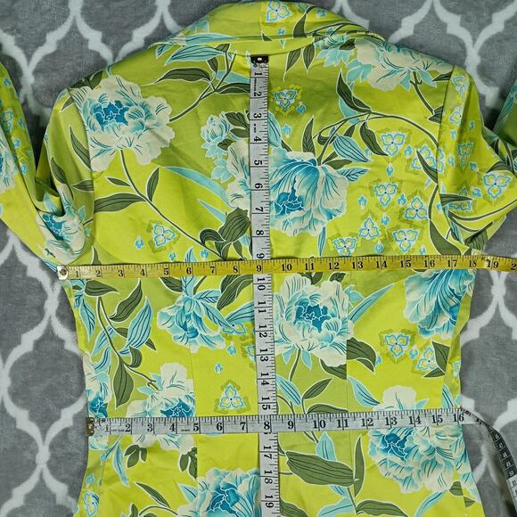 Citrine Coat Womens 4 Green Floral Print Long Duster Jacket Lined Pockets Spring - Picture 4 of 13